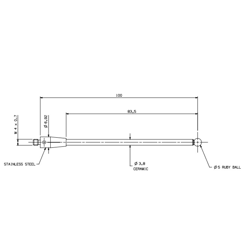 CMM Probe M4 Thread 5.0mm Ruby Ball Point L100mm Ceramic Stem for A-5000-9761