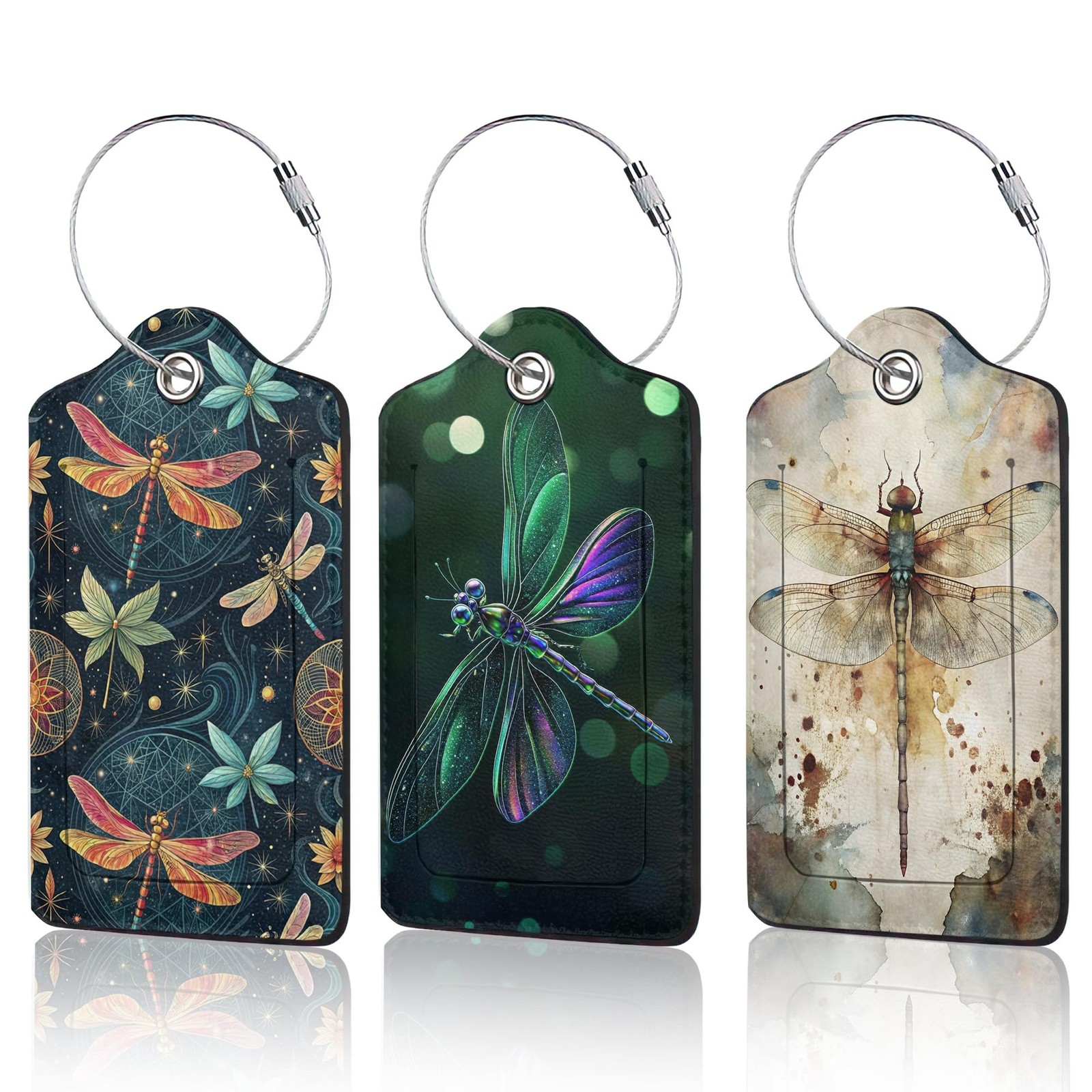 3 PCS Dragonfly Luggage Tags,Fantasy Dragonfly Suitcase Tags Privacy Cover ID...