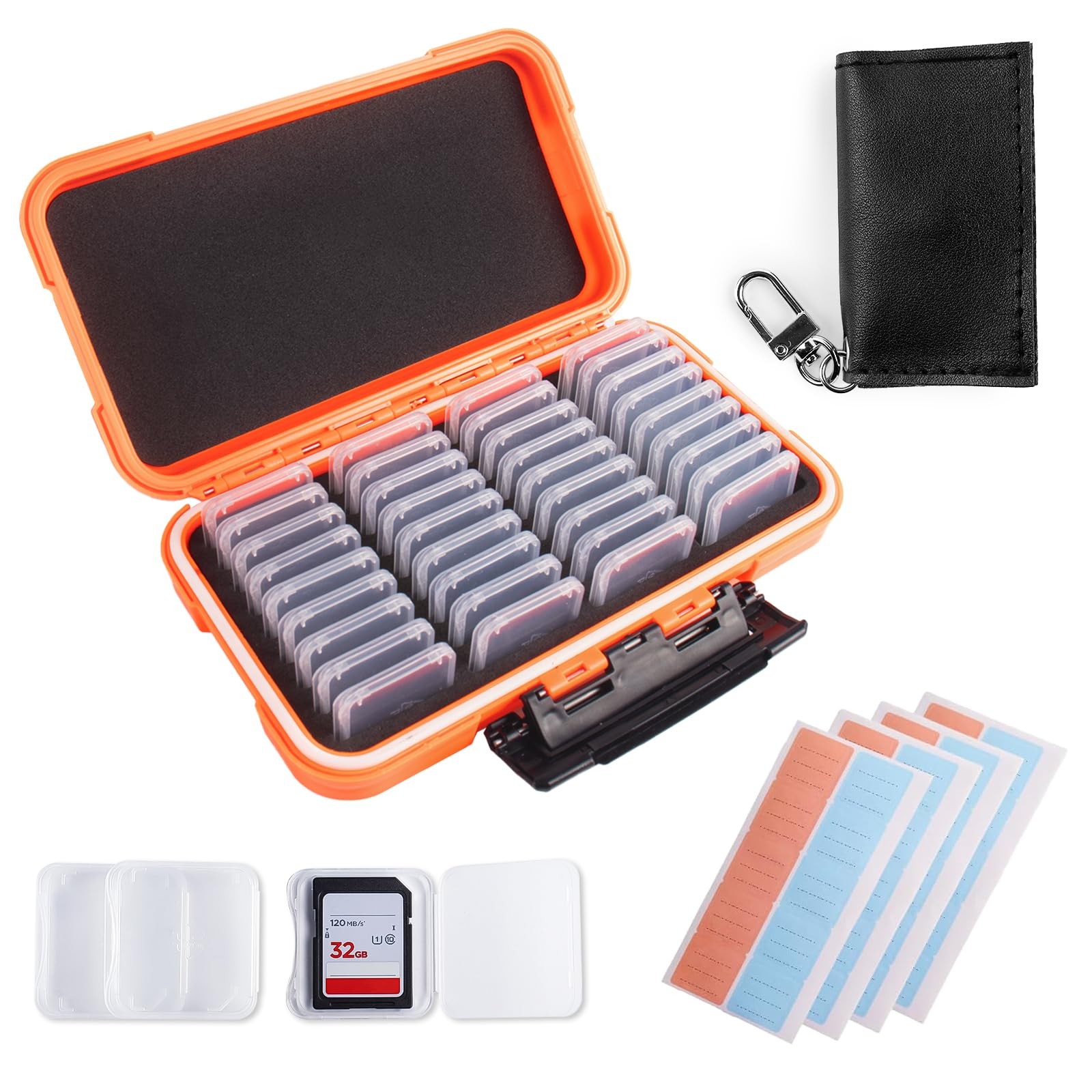 36 Slots Memory Card Case Orange with 36 Transparent Holders & 40 Writable La...