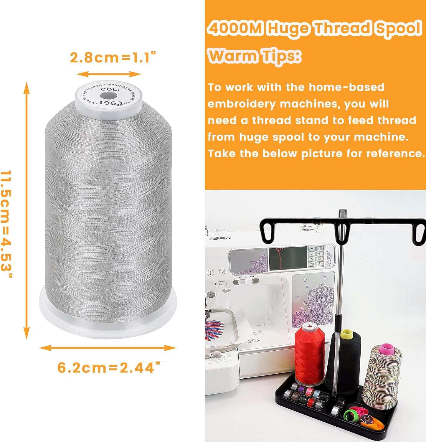 - Single Huge Spool 4000M Each Polyester Embroidery Machine Thread 40WT for Comm