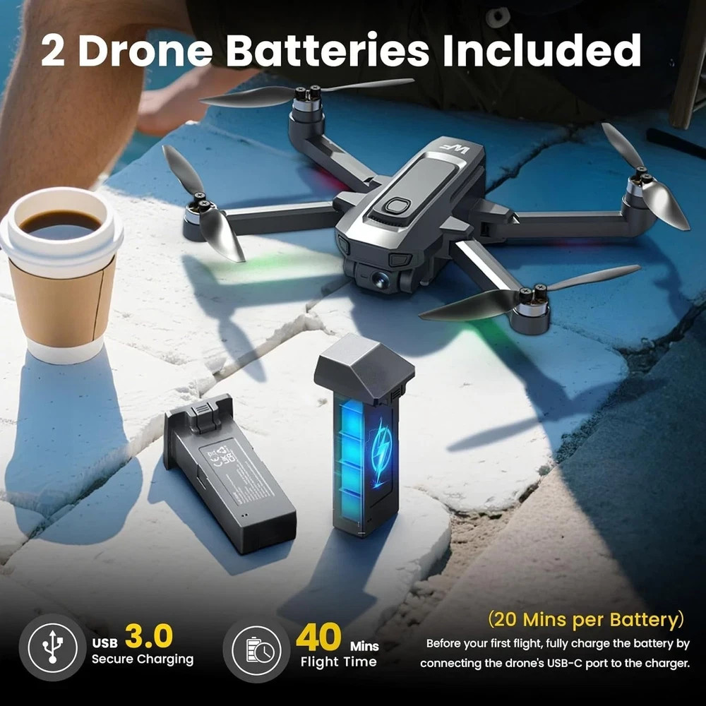Drones with Camera for Adults 4K, WF33 GPS Foldable FPV Drone 4.5" Gray