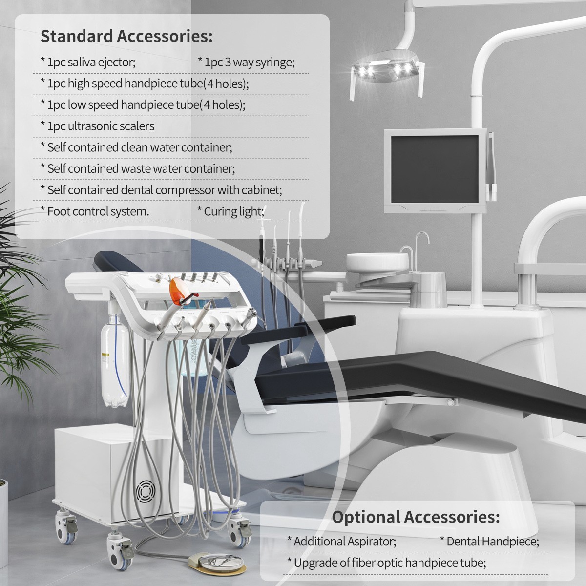 Dental Delivery Mobile Unit Air Compressor Light Curing scalers Suction System