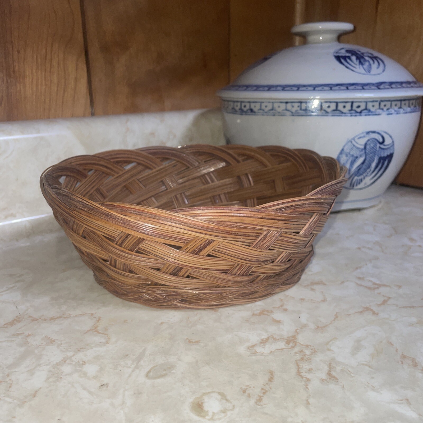 Perfect Vintage Rattan 8” Round Basket, 2 3/4” Deep