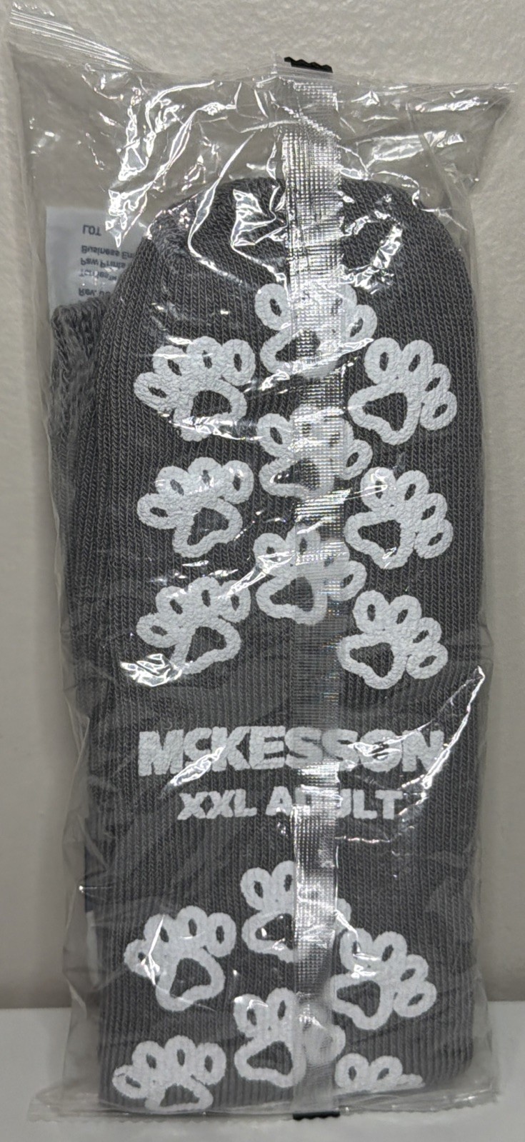 McKesson Terries Slipper Socks Single Imprint - XXL Adult - Gray + Paw Prints