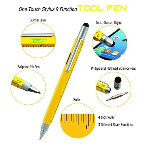 USA Tool Ballpoint Pen – Yellow Finish – 9-Function Multi-Tool Pen with