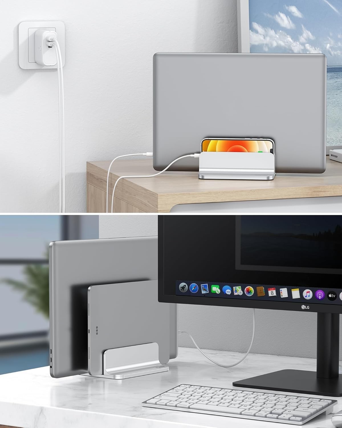 Updated Dock Version] Vertical Laptop Stand, Double Desktop Stand Holder with...
