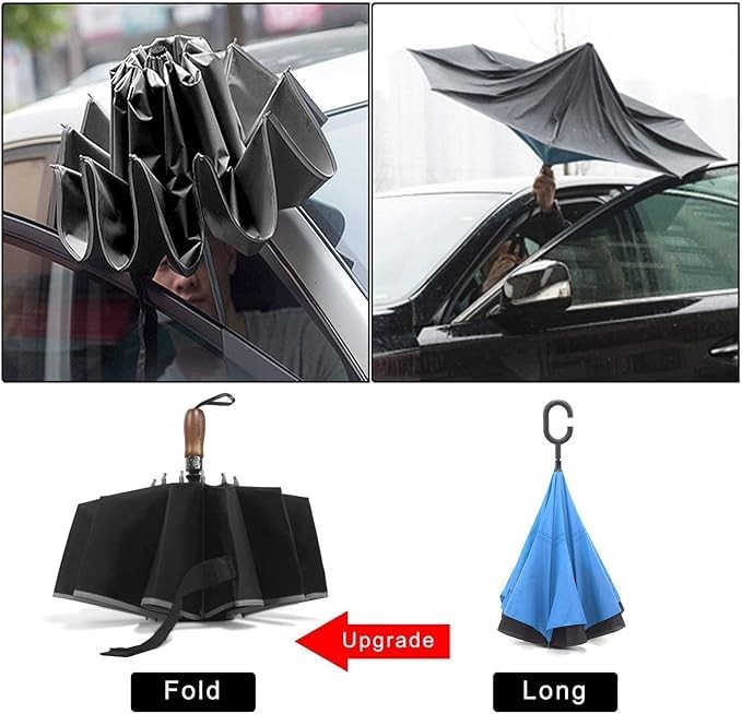 Lejorain Large Reverse Umbrella -50 Inch Windproof Folding Large, Black