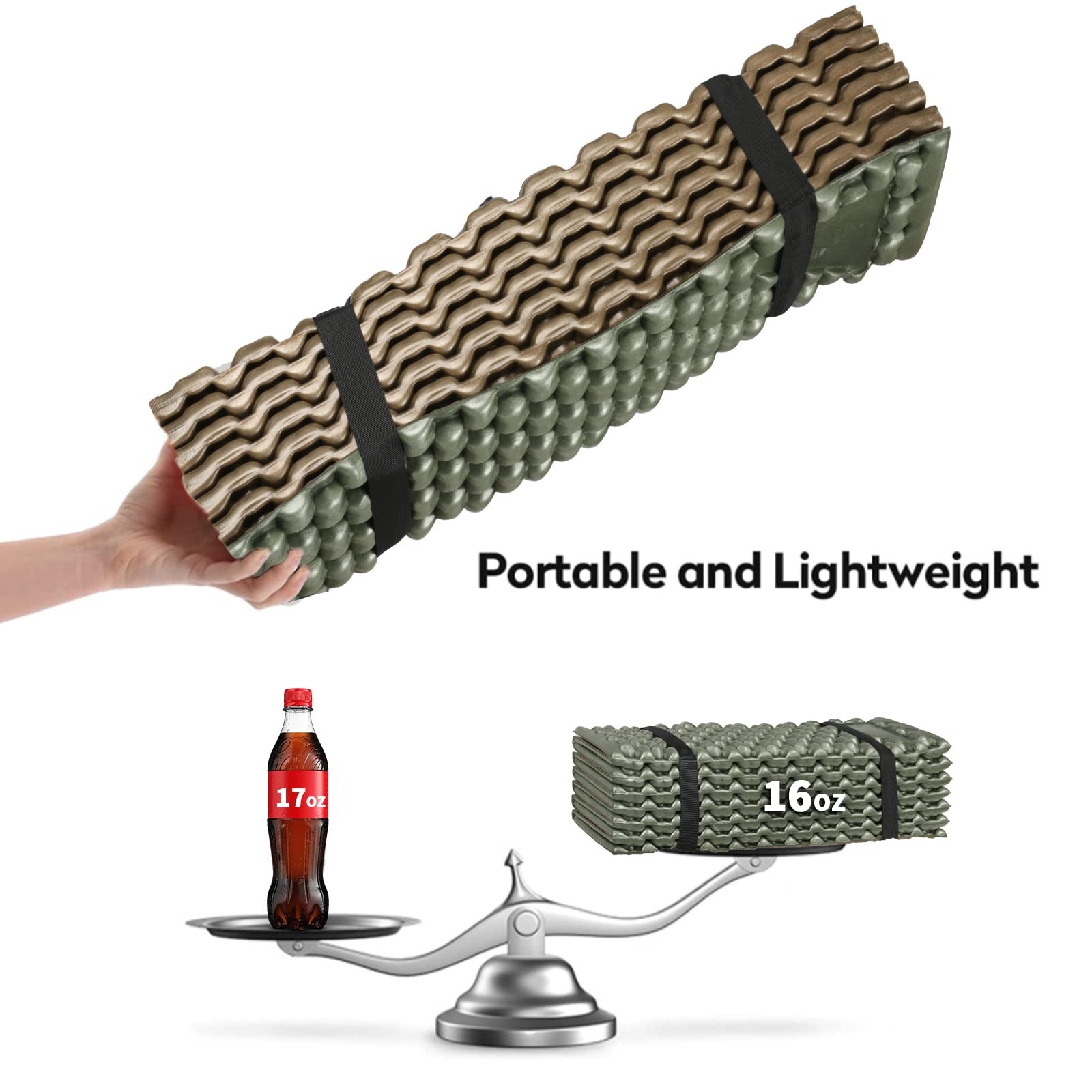 Foam Camping Pads for Hiking, Ultralight Closed Cell Large, Army Green-2Pack