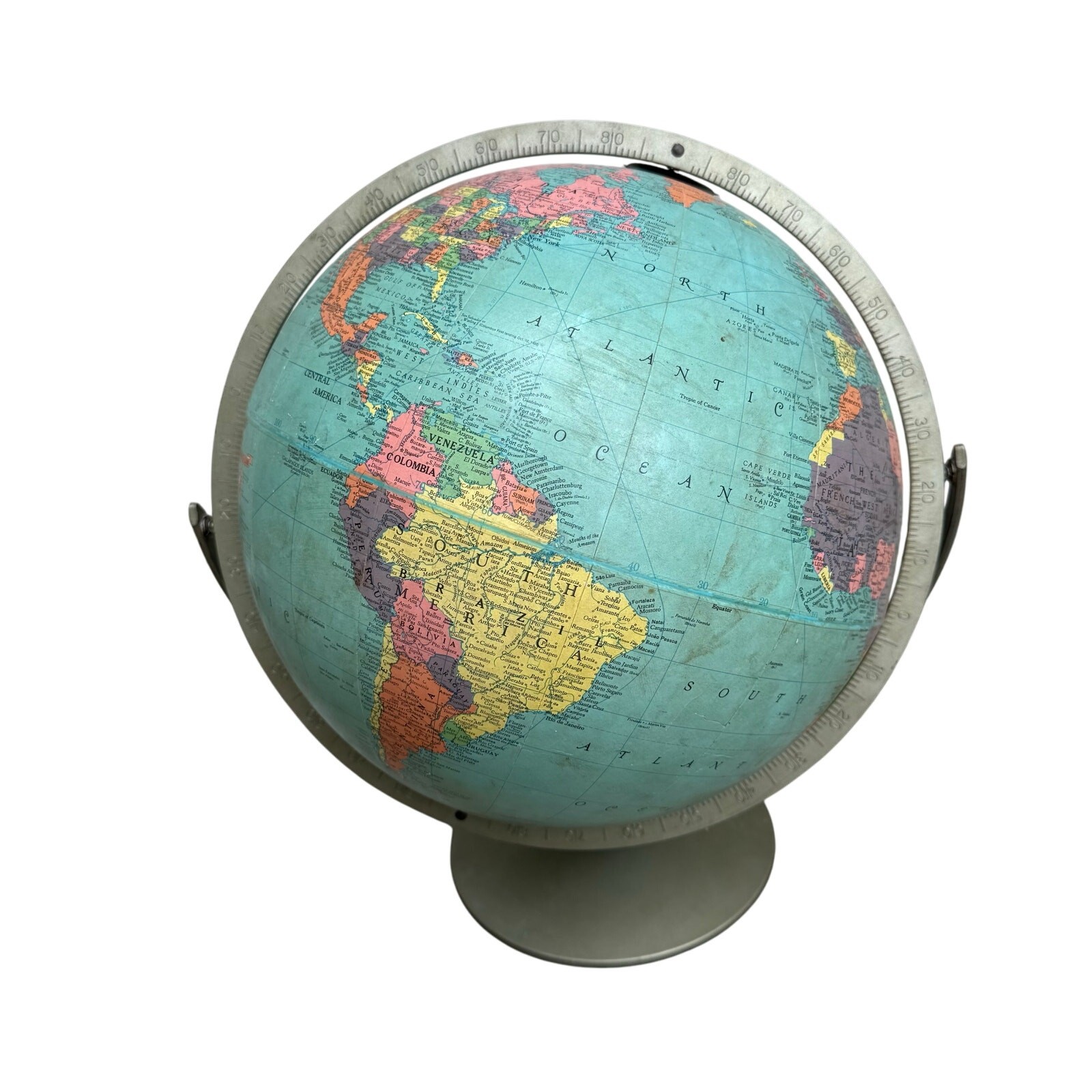 Vintage Antique 12” Globe by Replogle World Classic Series Wooden Base Made USA