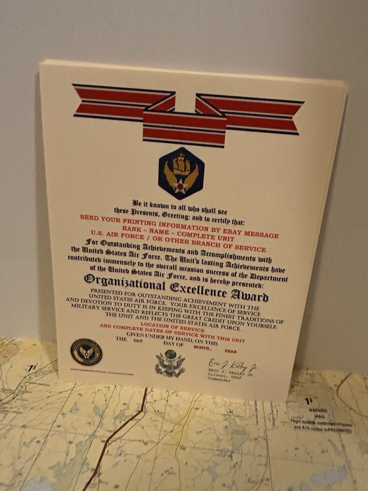 U.S. AIR FORCE / 6TH AIR FORCE - ORGANIZATIONAL EXCELLENCE AWARD CERTIFICATE