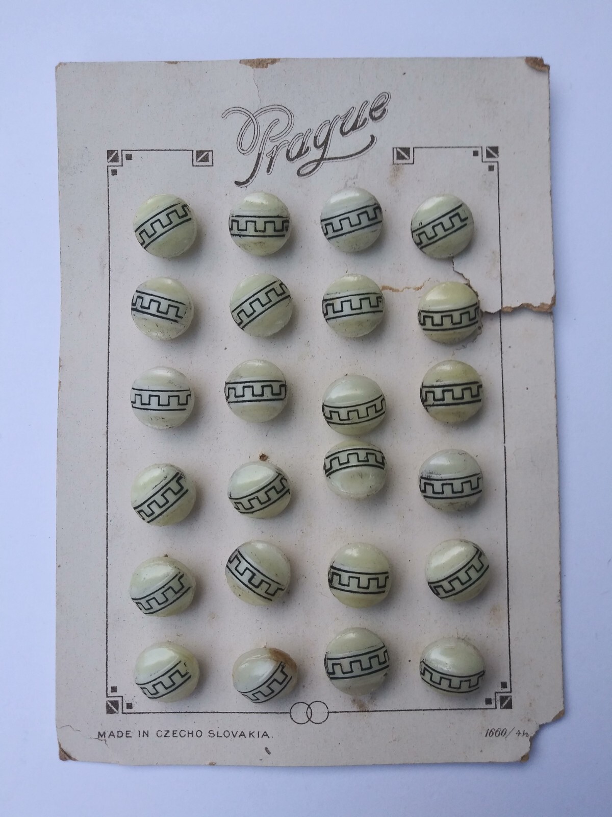 Prague 24 Buttons On Card Made In Czecho Slovakia 1660/4 1/2 New Old Stk Vintage