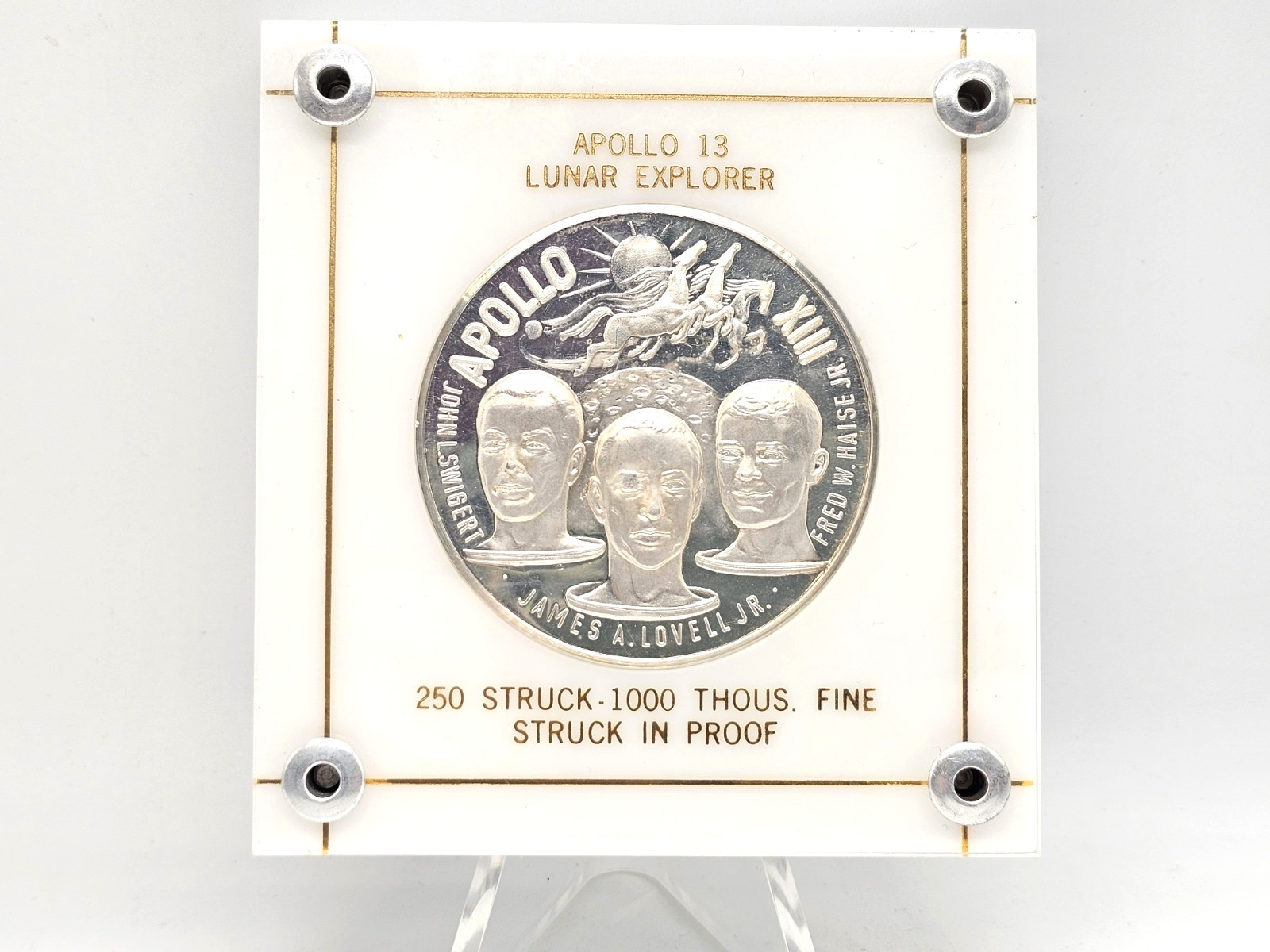 3.6oz .999 Fine Silver Apollo 13 Lunar Explorer Medal In Capitol Plastics Holder
