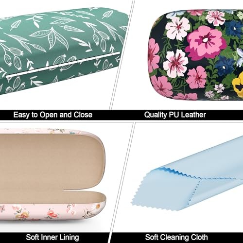 Eyeglasses Case, Hard Shell Protective Case for 3 Pack-watercolor Flowers