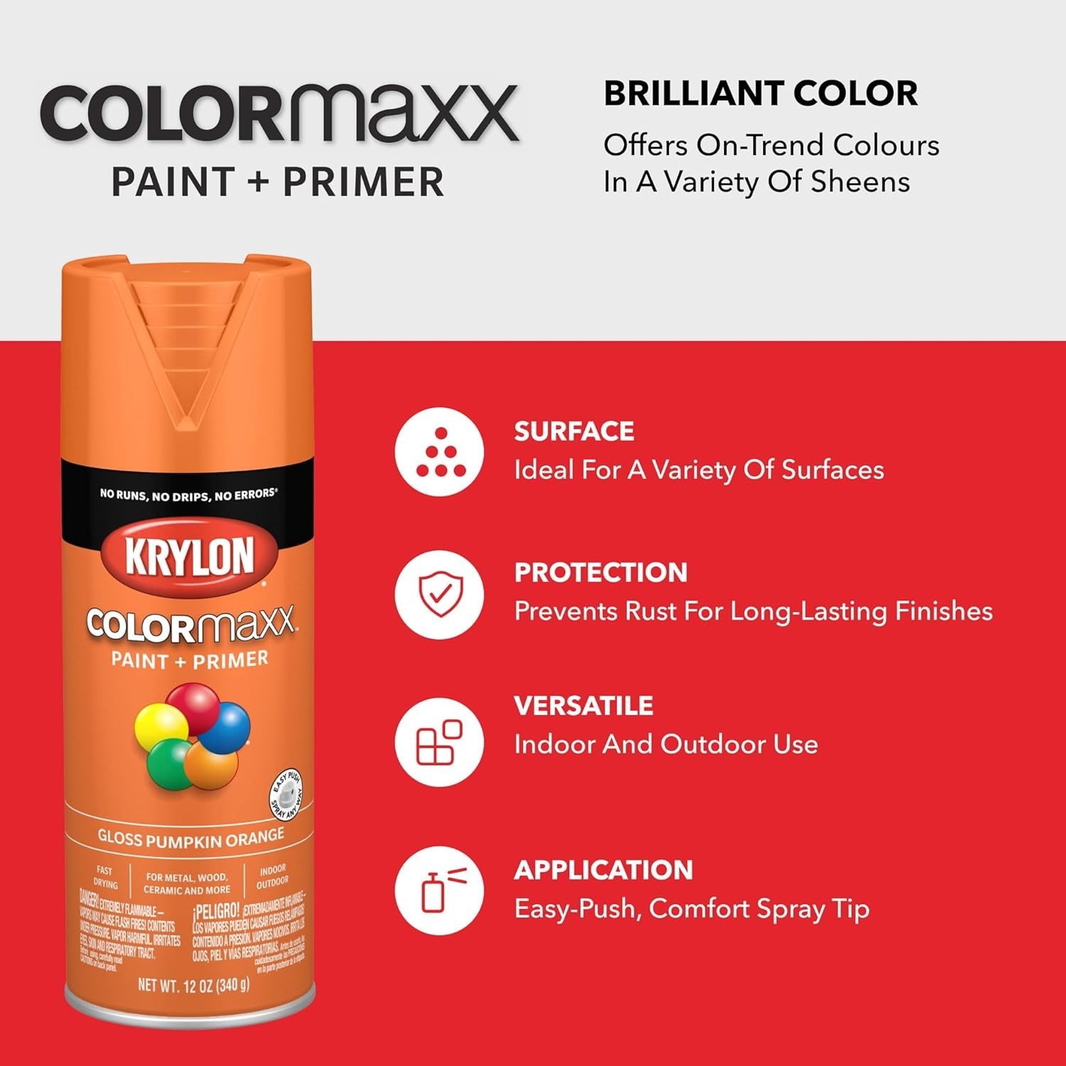 Fast-Drying 12 Oz Gloss Pumpkin Orange Spray Paint - Perfect for DIY Projects