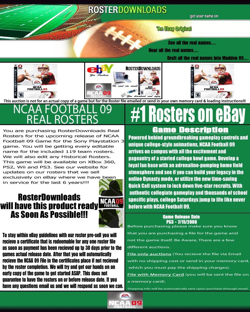 NCAA 09 2009 Football Rosters PS3 File Real Names