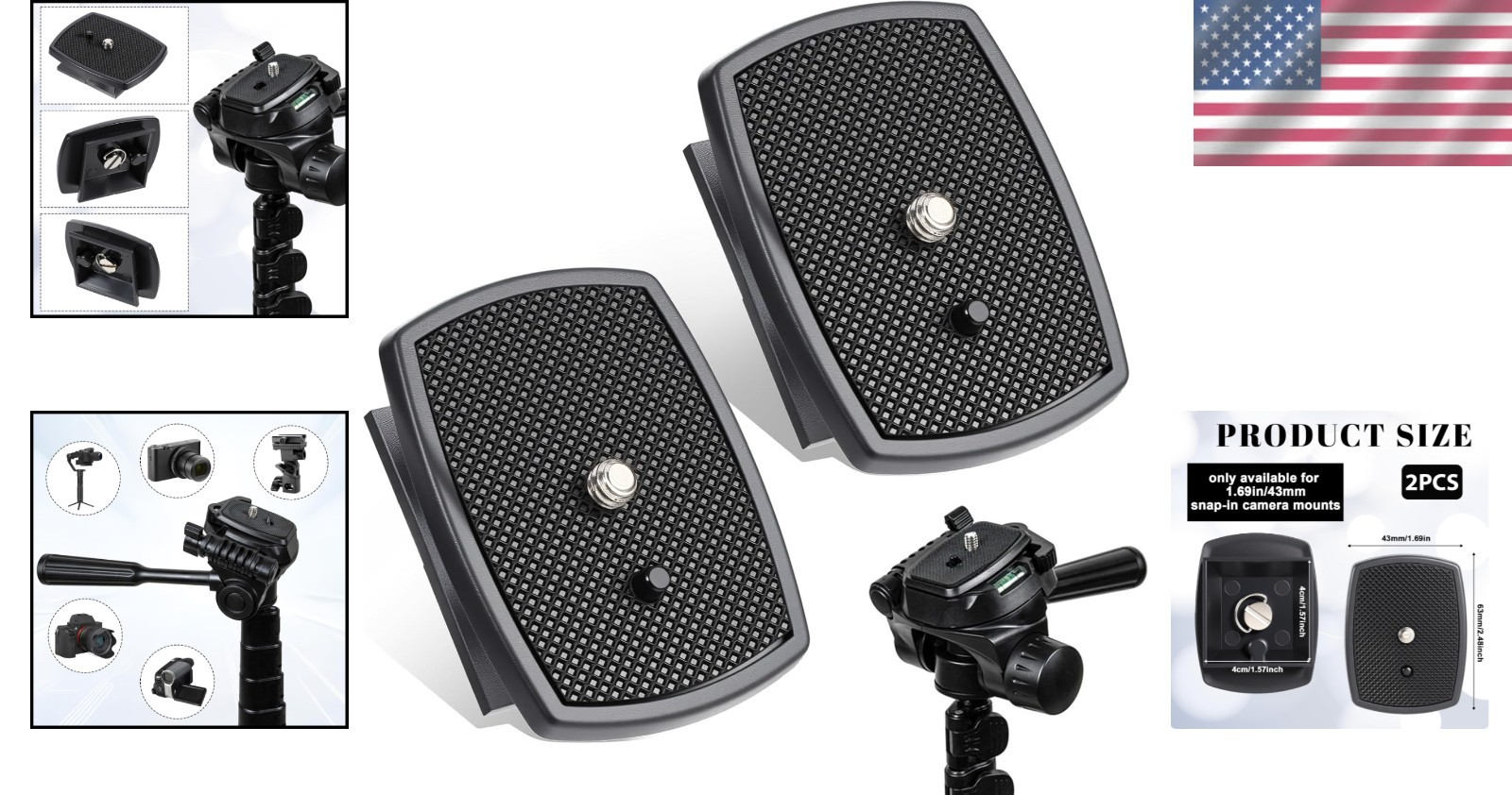 2 PCS Universal Quick Release Plates 43mm for Tripods - Durable & Lightweight