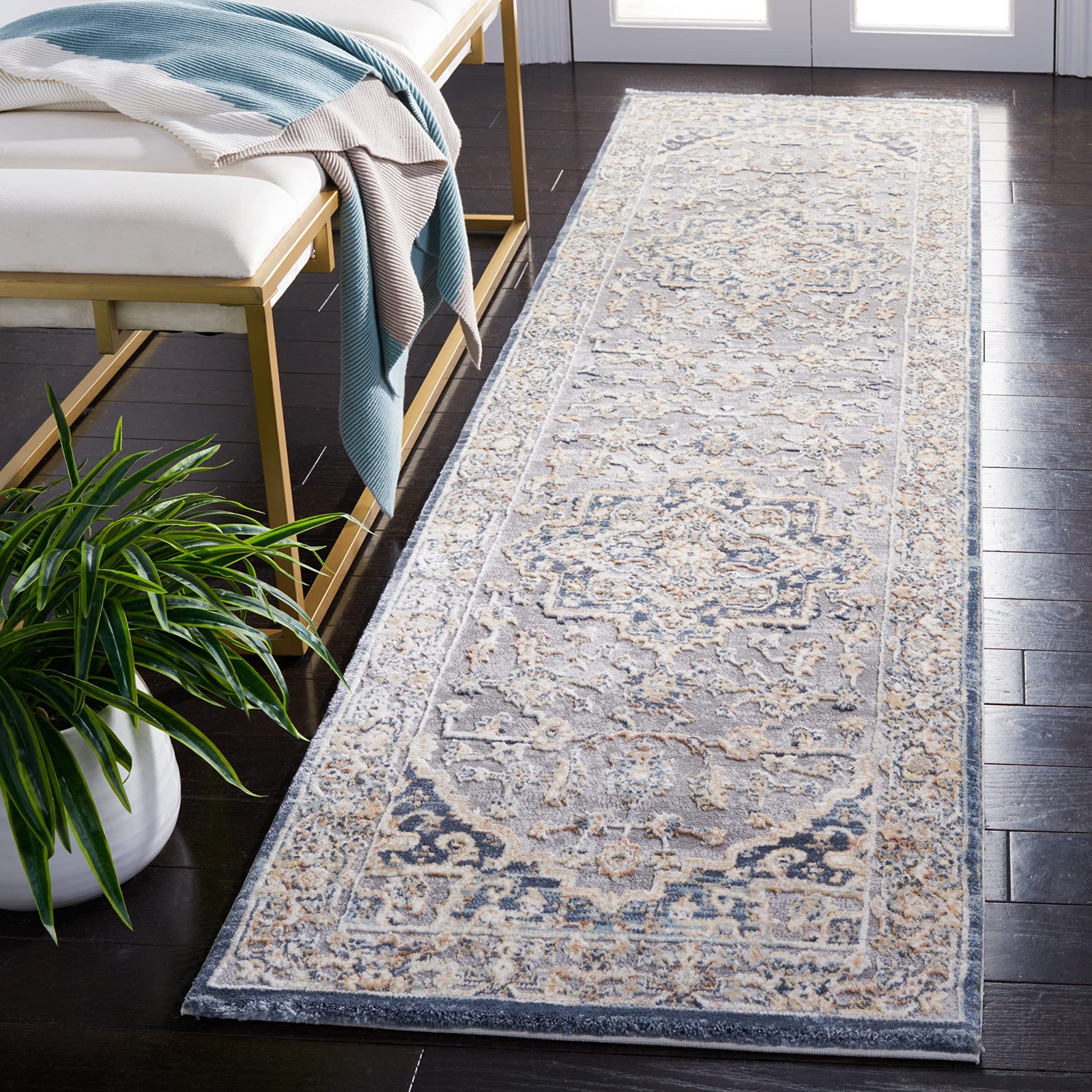 x SAFAVIEH Area Rug Collection - 2'2" x 8' Runner, Cream & Blue, Non-Shedding...