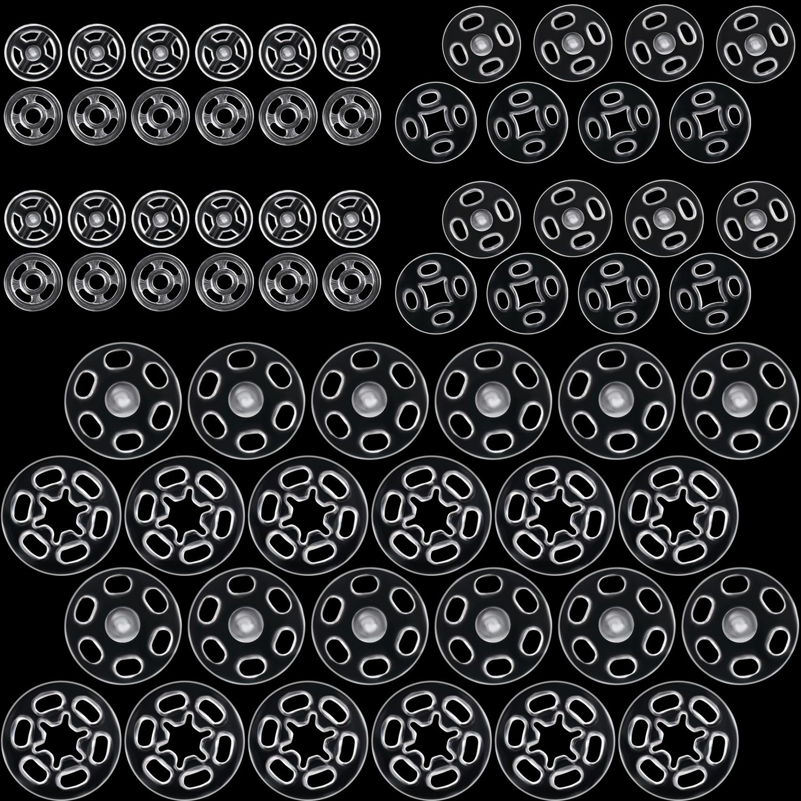 SmallCat 36 Sets Plastic Snap Buttons, Clear Snaps for Sewing, clear
