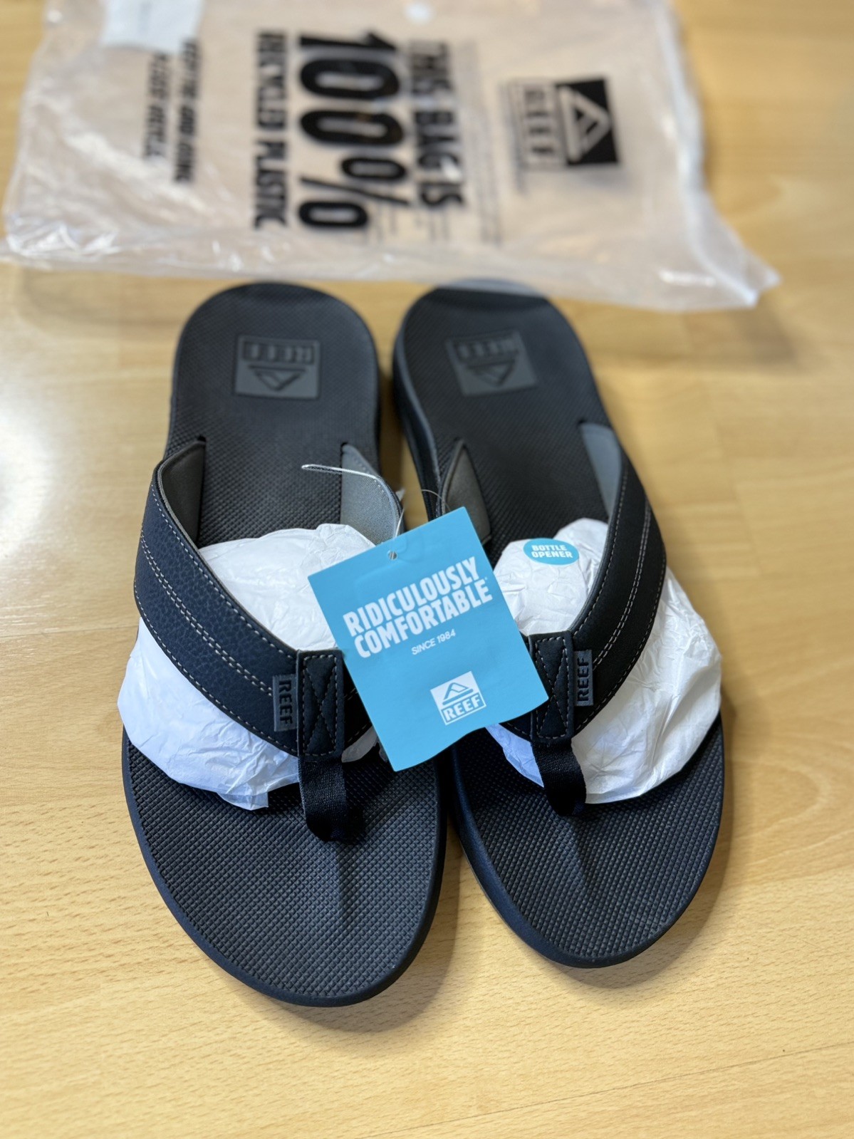REEF Element TQT Flip Flop Sandals with Bottle Opener Black Men's Size 12