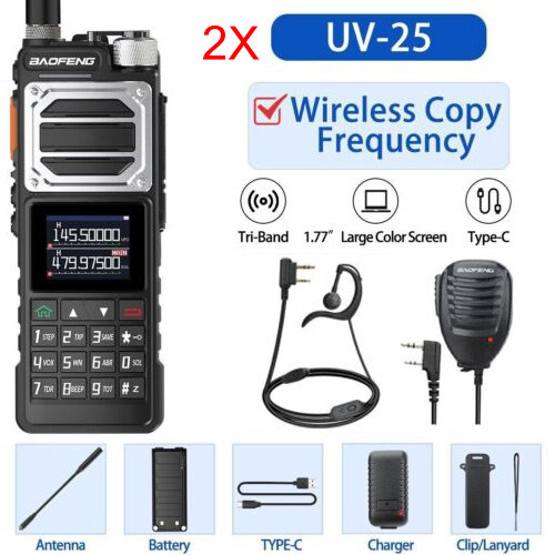 US 2X BAOFENG UV25 WALKIE TALKIE LONG RANGE TRI-POWER TWO WAY HAM RADIO WITH MIC