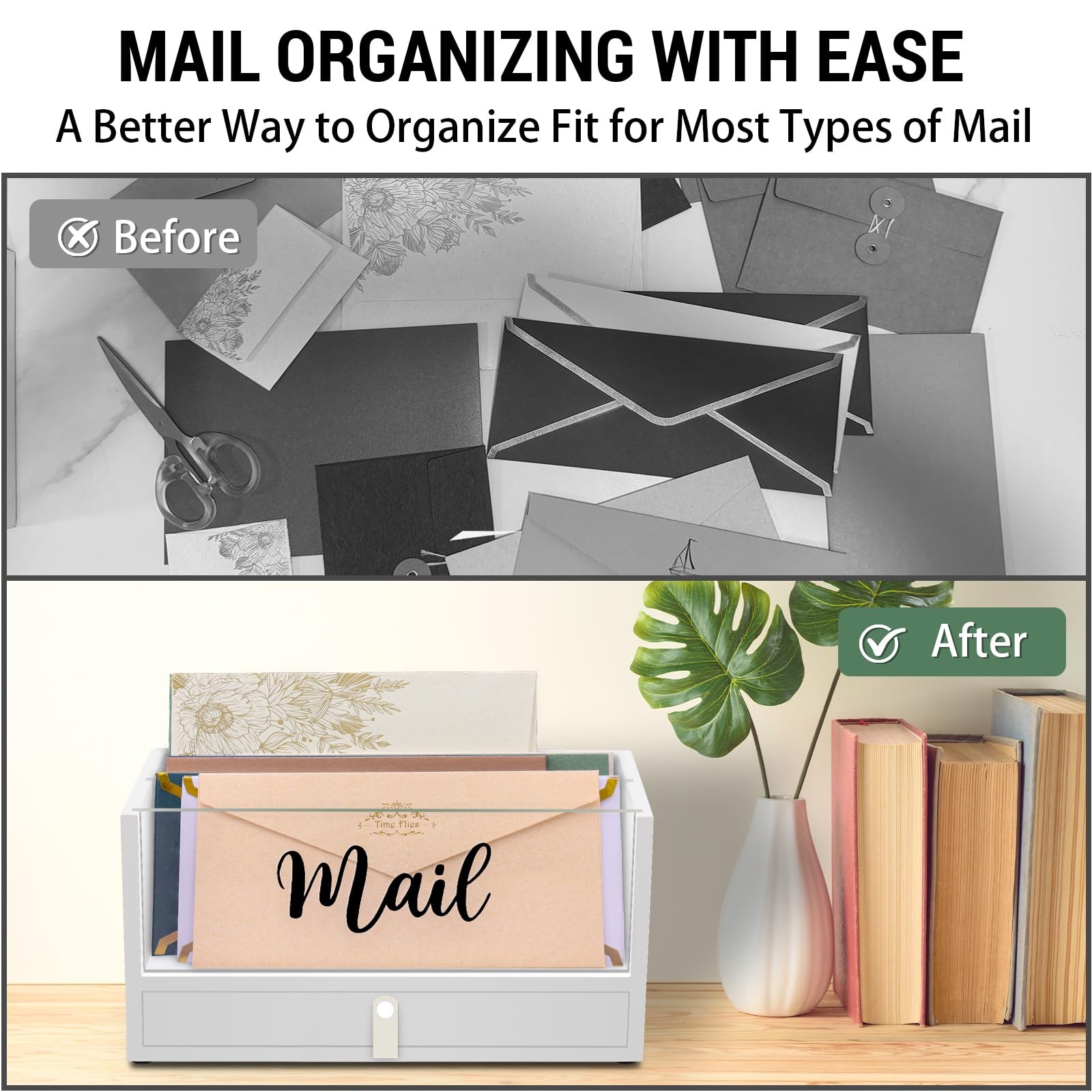 Two-Layer Solid Wooden Mail Storage Organizer Acrylic Drawer Leather Handle Gift