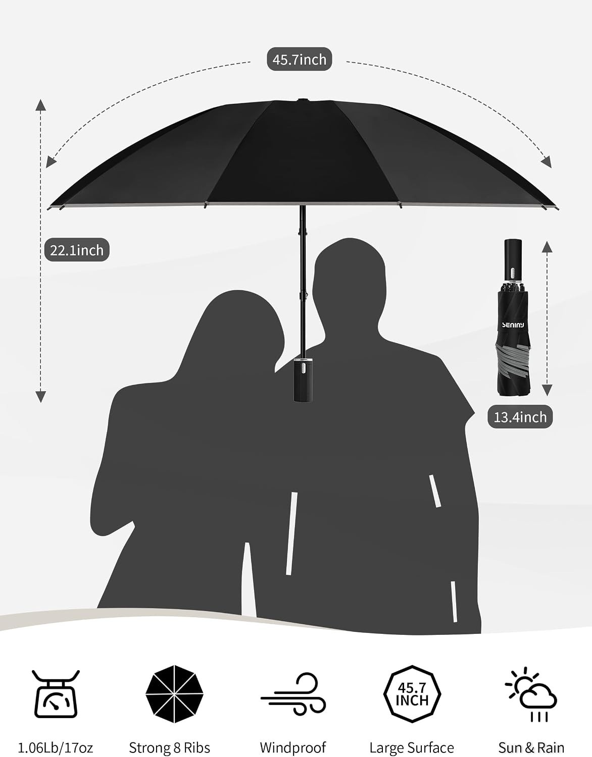 Electric Travel Umbrella Rechargeable Auto Open Close Windproof - Compact