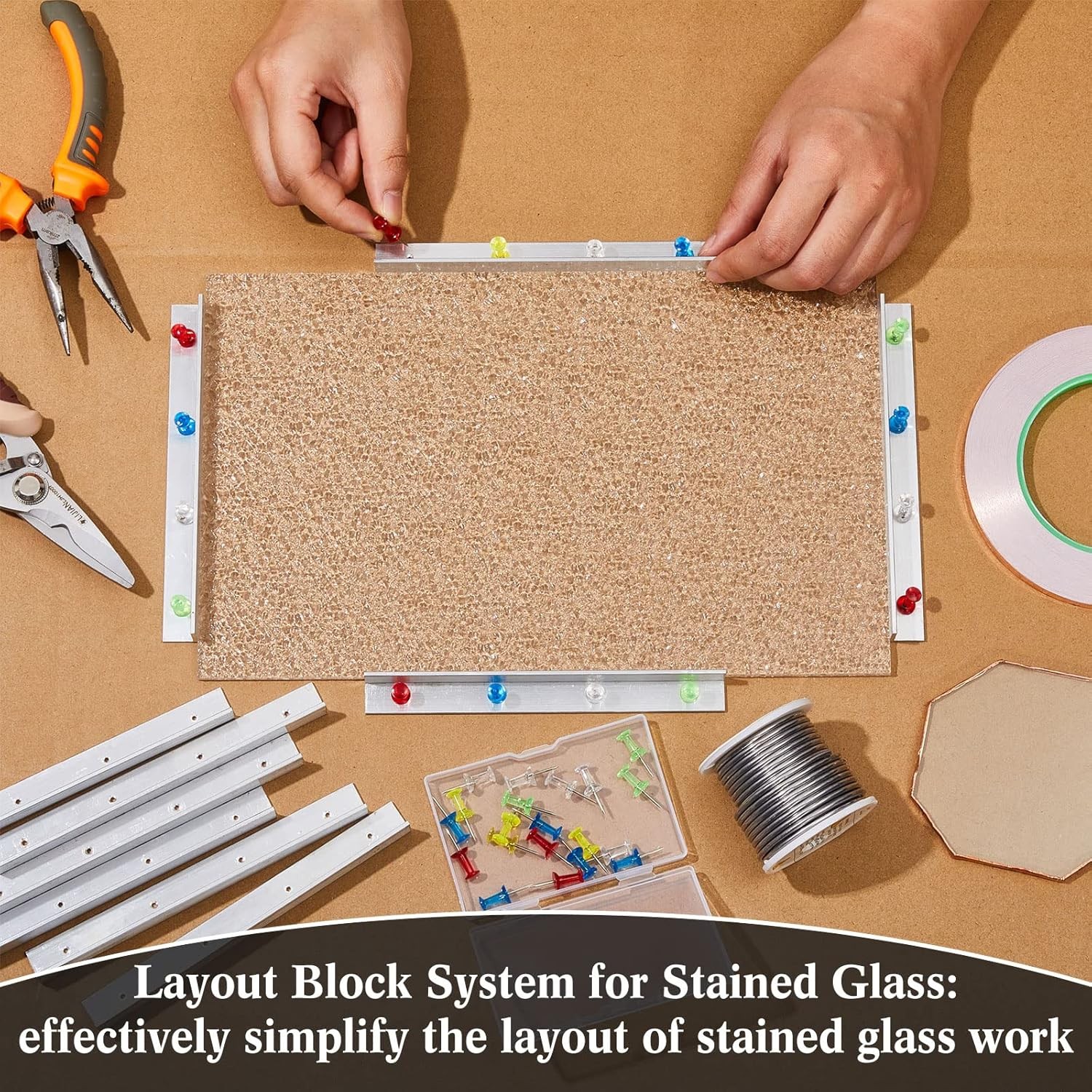 58 Pcs Stained Glass Supplies Cutter Kit Including 8 Layout Block System 2...