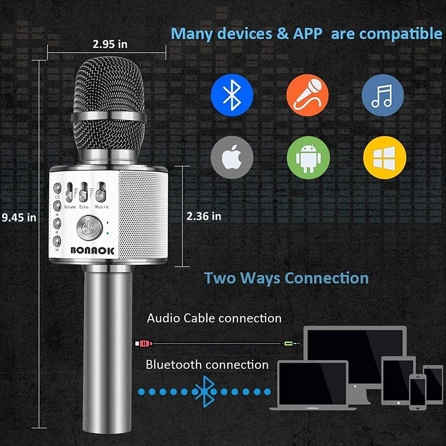 Portable Handheld Karaoke Microphone with Echo Control & High Sensitivity Sound