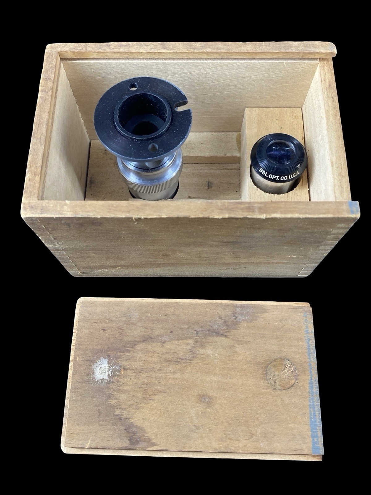 Vintage Bausch & Lomb Microscope Adapter or Eyepiece Component Wood Box