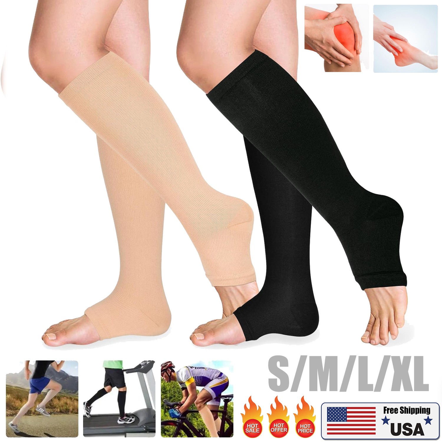Open Toe Compression Socks for Women & Men Knee High Toeless Circulation Compres