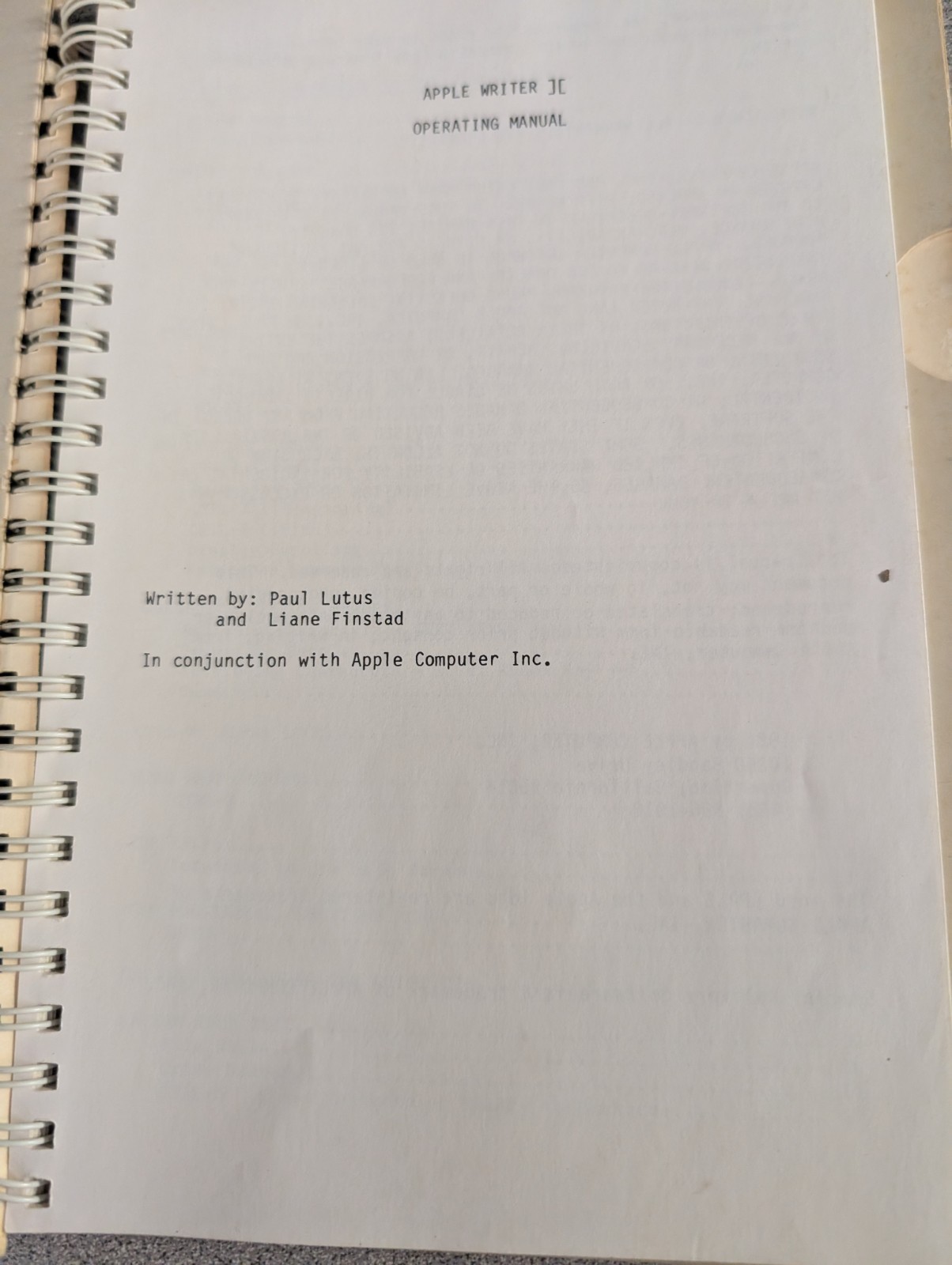 Original spiral-bound Apple Writer ][ Operating Manual (1981)
