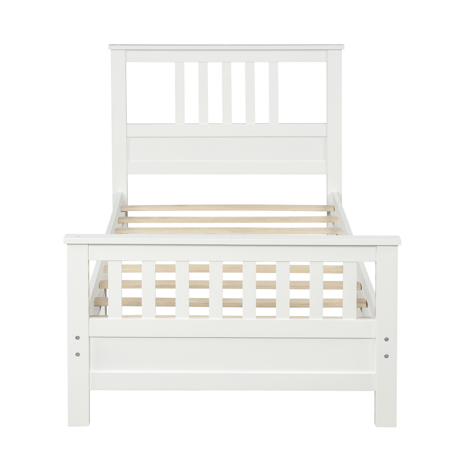 Twin Size Bed Frame Wooden Platform Bed Frame with Headboard & Footboard White