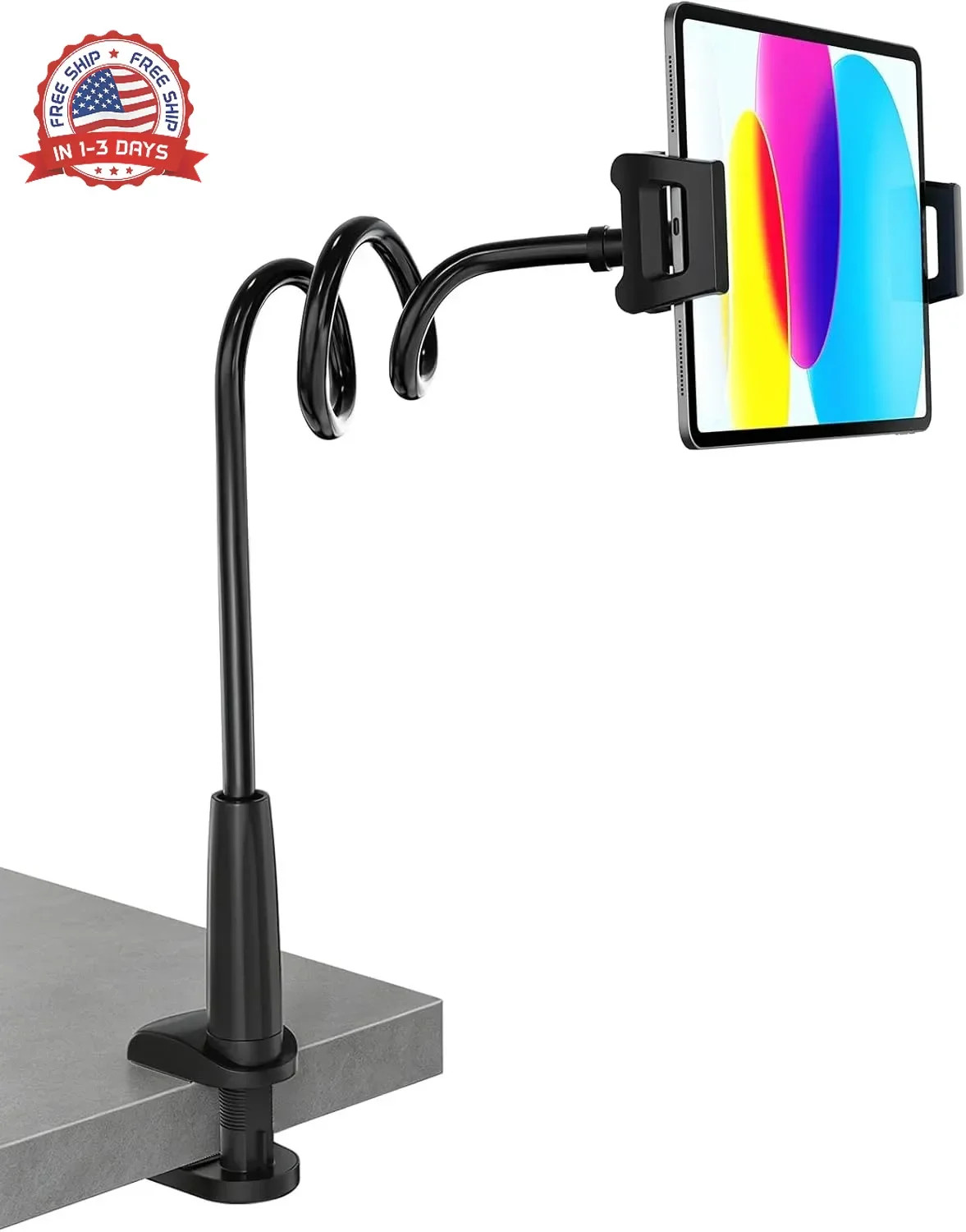 Gooseneck Tablet Holder for Bed, 34inch Flexible Tablet Stand Holder wit