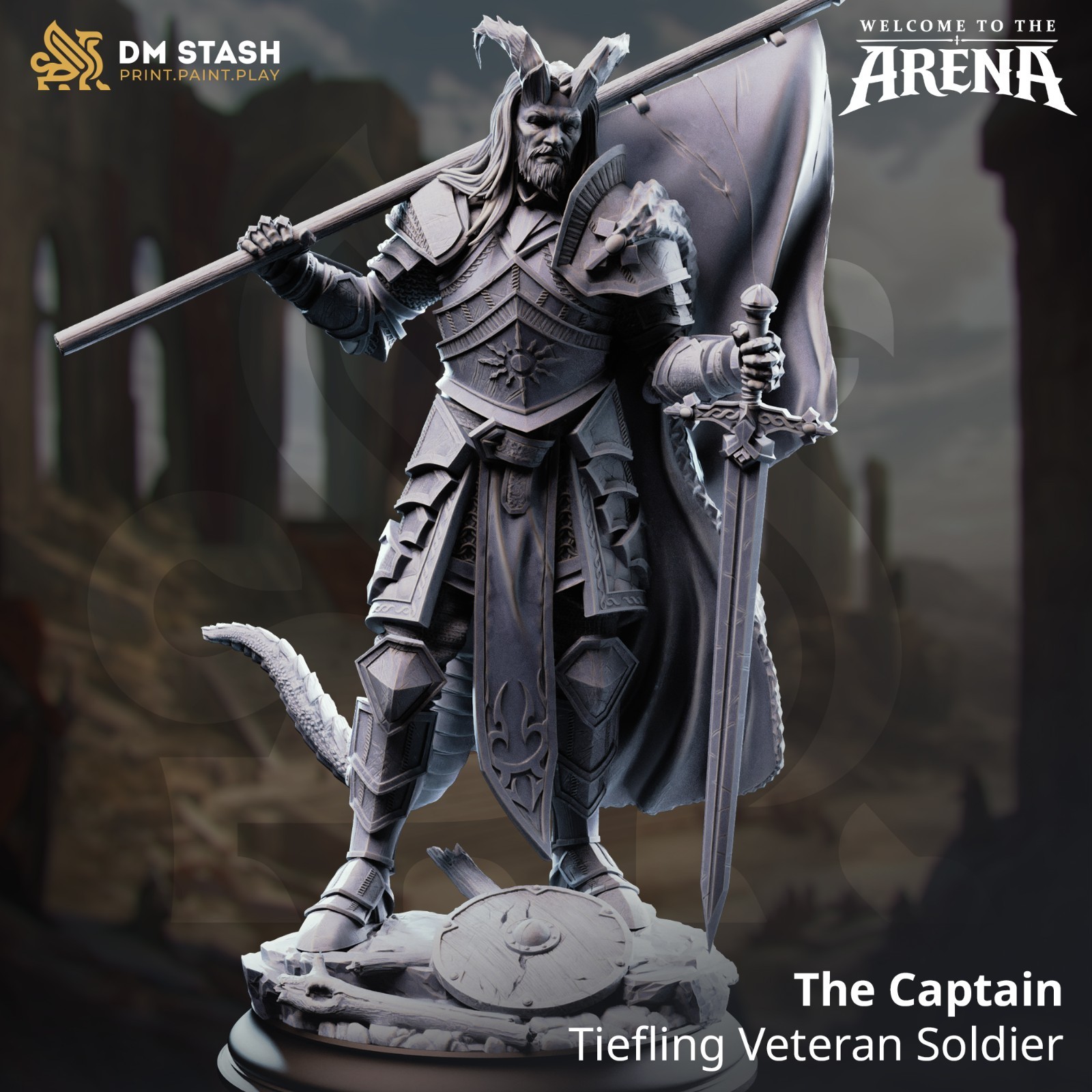 Dungeons & Dragons Tiefling Fighter Miniature - The Captain - DnD RPG Wargames
