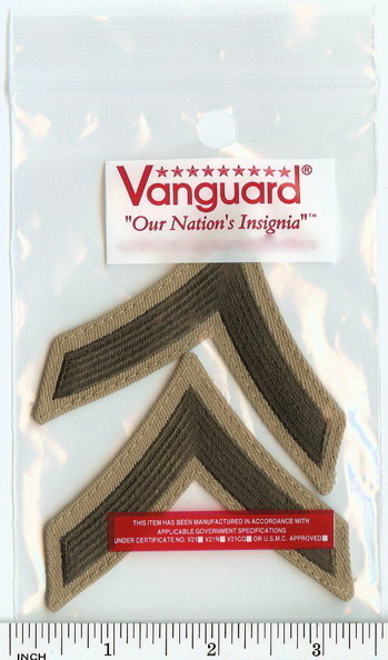 USMC Marines FEMALE Private First Class PFC E2 Chevrons PATCH set grn/tan Khaki