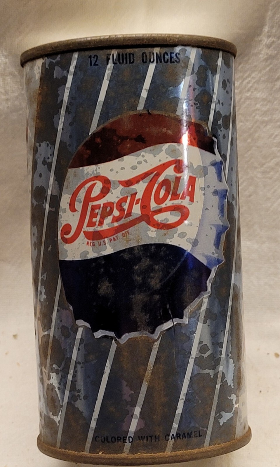 OLD PEPSI COLA CAN BLUE & WHITE STRIPED ODD RECTANGULAR PULL TAB STYLE EMPTY