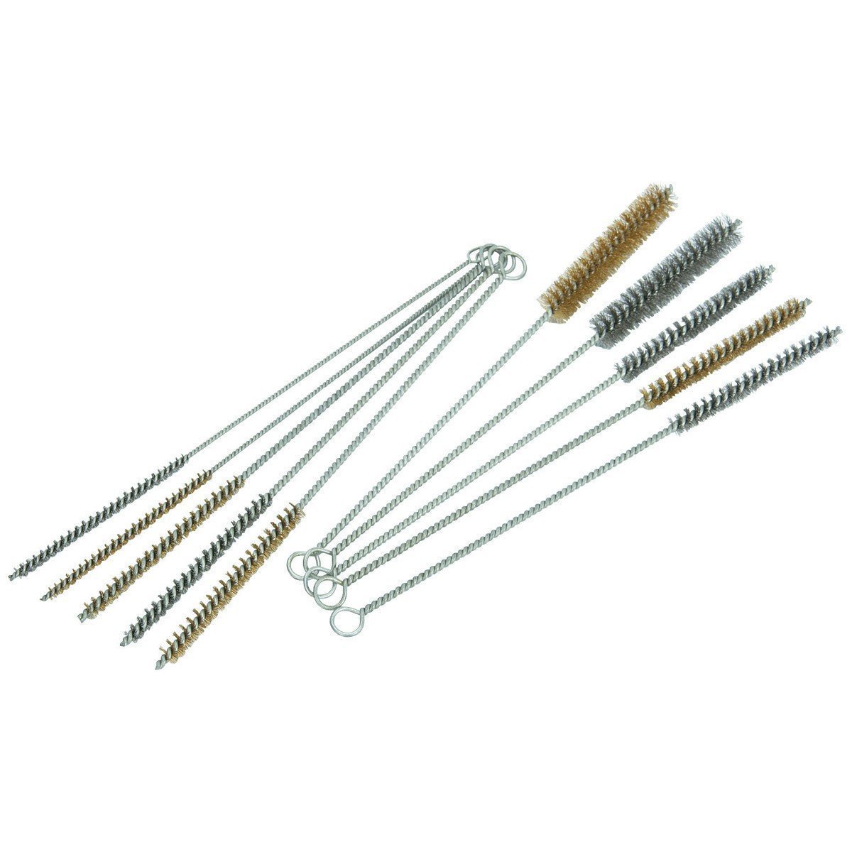 10 Piece Tube Bottle Brush Kit Brass Stainless Steel Bristle 12" Long 1/4 -3/4in