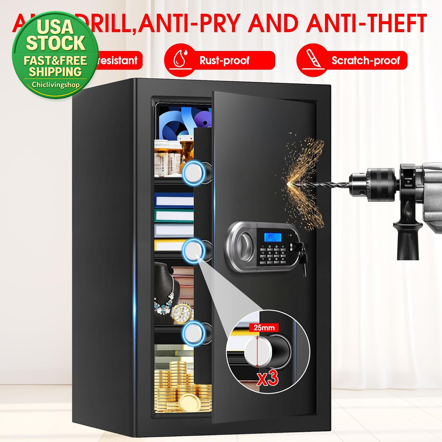 5.2 Cuft Fireproof Water Resistant Anti-Theft Digital Security Safe Box