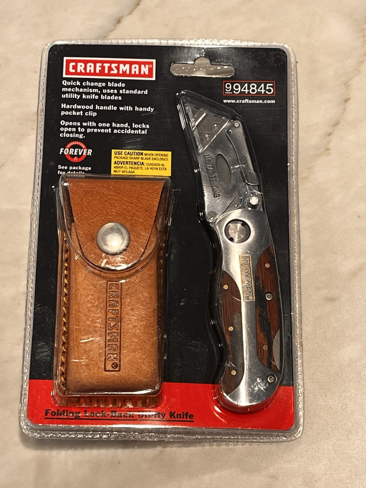 Craftsman 94845 Folding Lockback Utility Knife Wooden Handle Sheath BRAND NEW