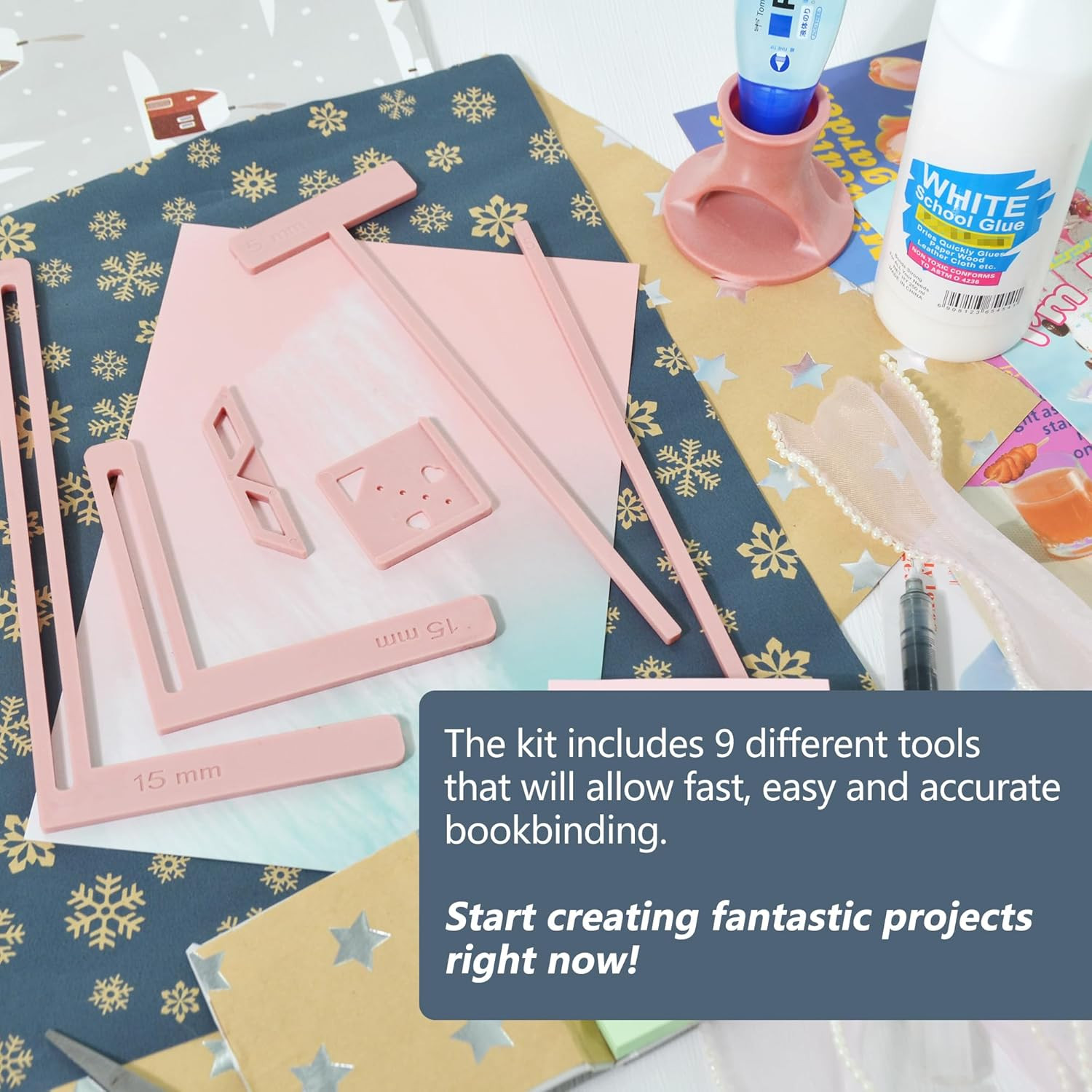 UPTTHOW 9Pcs Bookbinding Easy Scrapbooking Tool for Starter, Complete Great Sten
