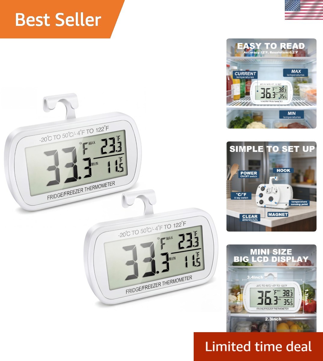 Waterproof Refrigerator Fridge Thermometer, Digital Freezer Room Thermometer,...