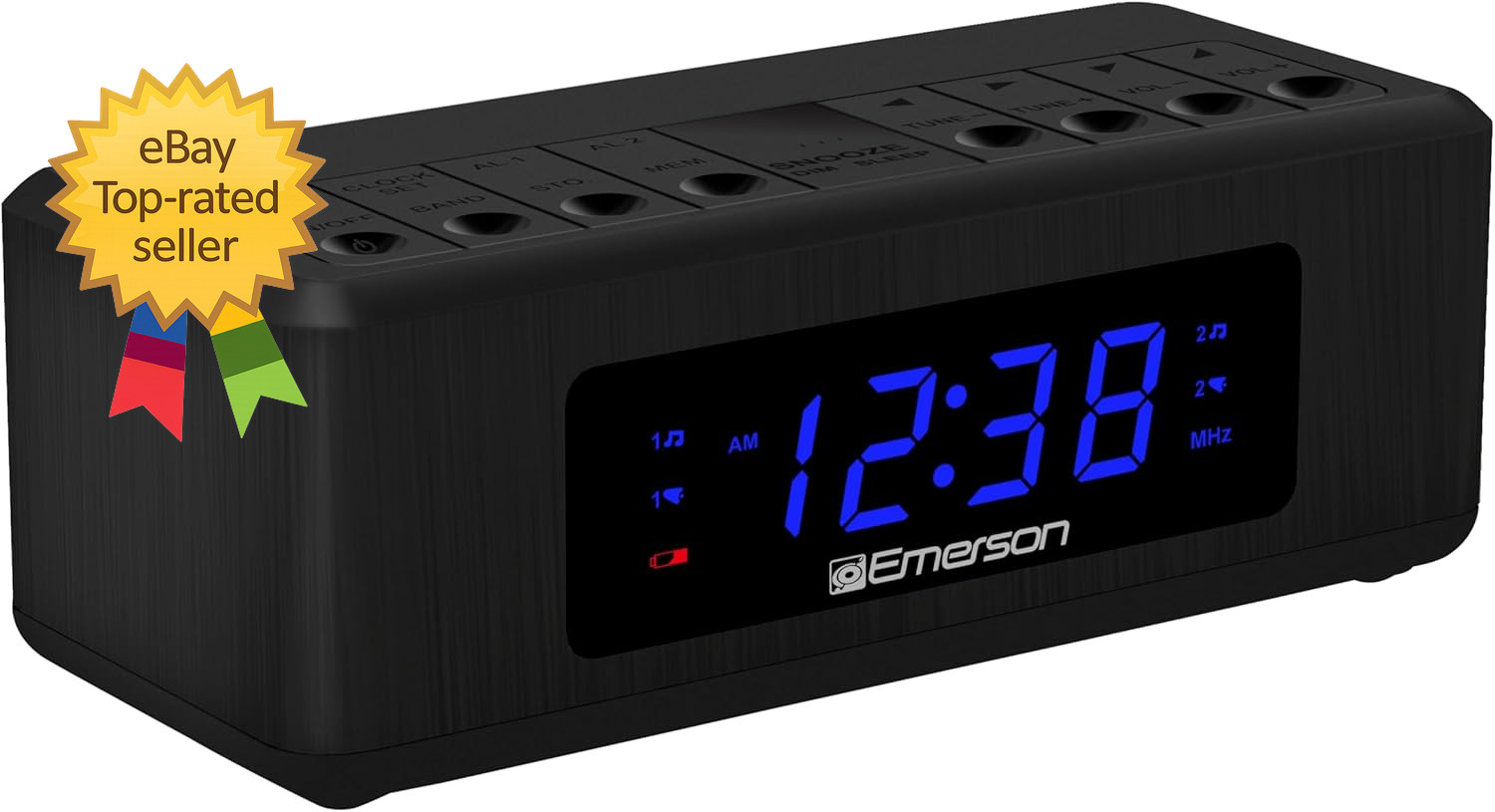 FM Dual Alarm Clock Radio  0.6 Blue LED Display 4 Level Dimmer and Wake to Radio
