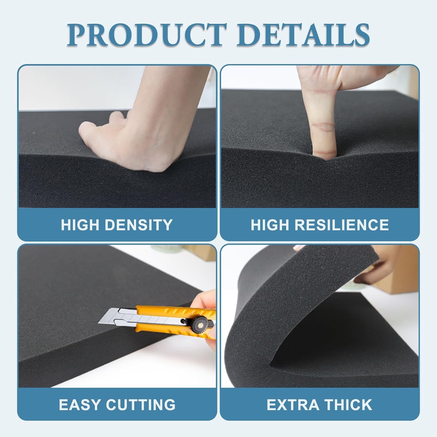 Black Polyurethane Foam Inserts for Cases, 2 Pcs 16 x 12 x 16x12x2inch,