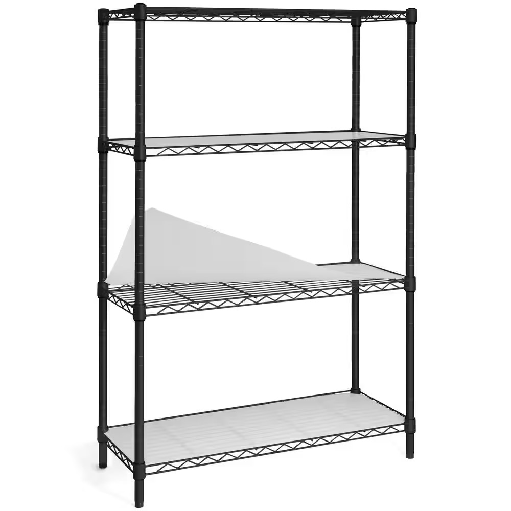 Black 4-Tier Adjustable Height Welded Steel Garage Storage Shelving Unit with Li