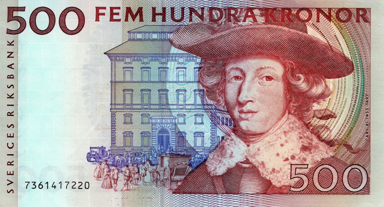 Sweden 500 Kronor 1997 XF w/ Pinhole Banknote P-59 Prefix 7361 Feldt/Backstrom