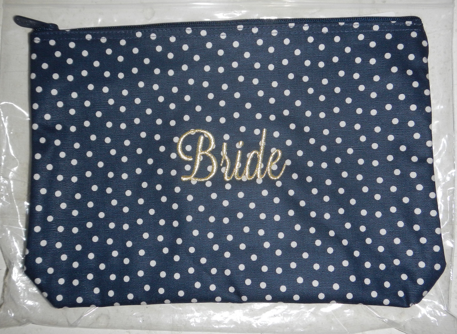 NEW Navy Dancing Dot Zipper Pouch with "Bride" Embroidered from Thirty-One Gifts