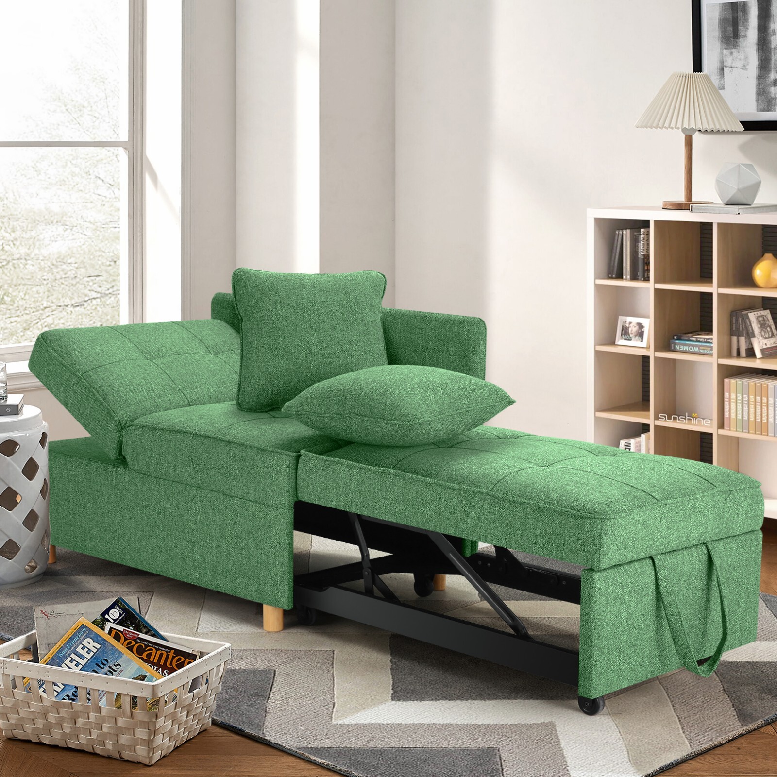 Folding Ottoman Sofa Bed Chair 4-in-1 Sleeper Sofa Adjustable Backrest+2 Pillows