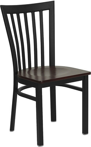 Black School House Metal Restaurant Chair With Mahogany Wood Seat