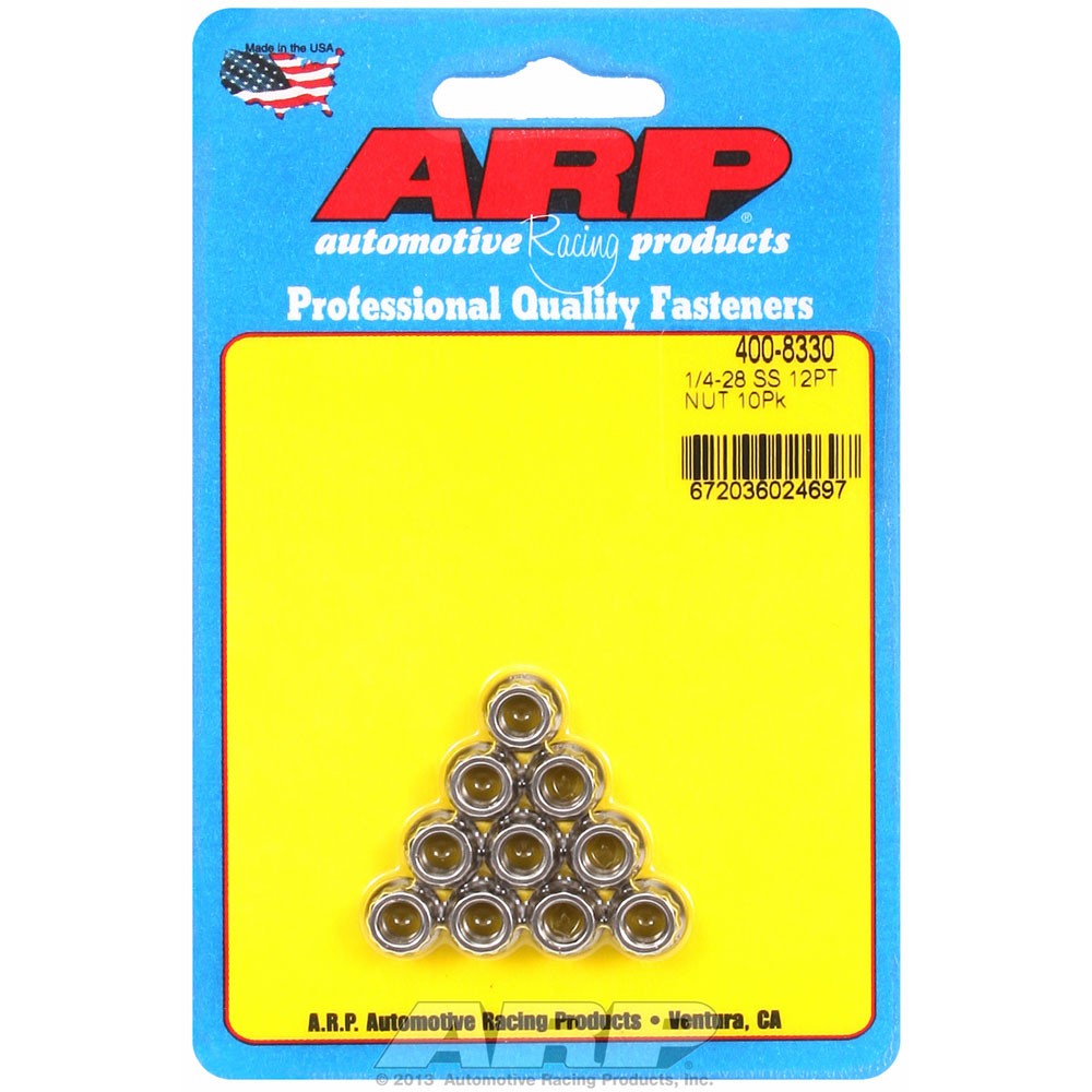 ARP Nut Kit 400-8330; 12-Point Nut Set 1/4-28 RH, Stainless, 10pcs