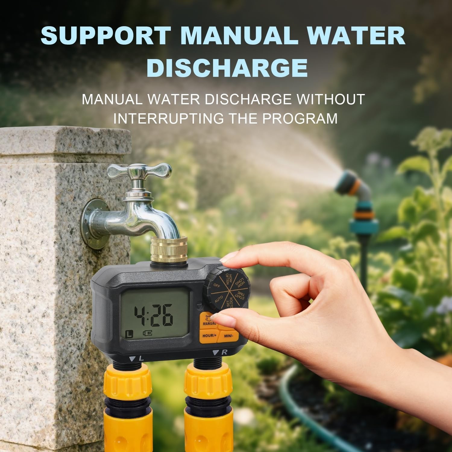 2 Zone Garden Hose Water Timer - Programmable Sprinkler with Rain Delay & Manual